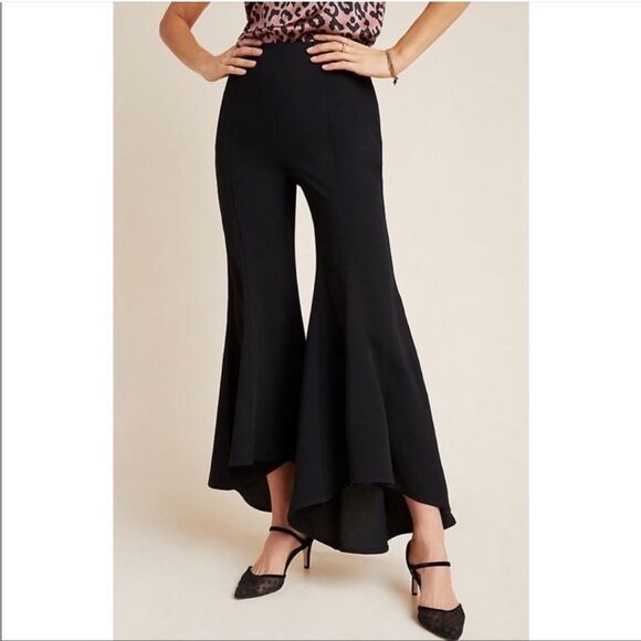Anthropologie Zinnia Flare Trousers Black Wide Bell Bottom Pants Dramatic Size 4 - Picture 2 of 14